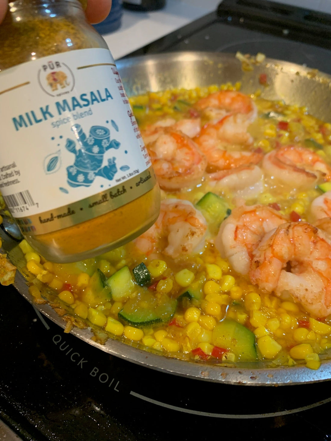 Sautéed Shrimp with Milk Masala Sweet Corn