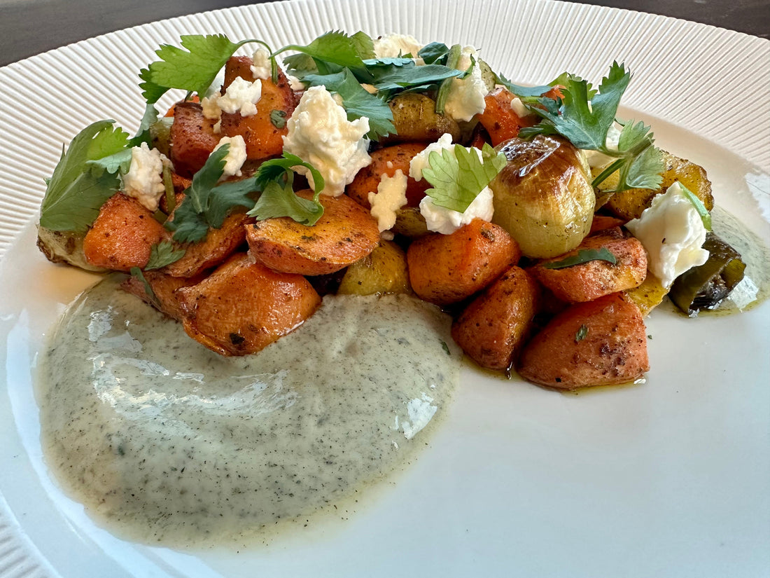 Roasted Carrots with Green Chutney Yogurt